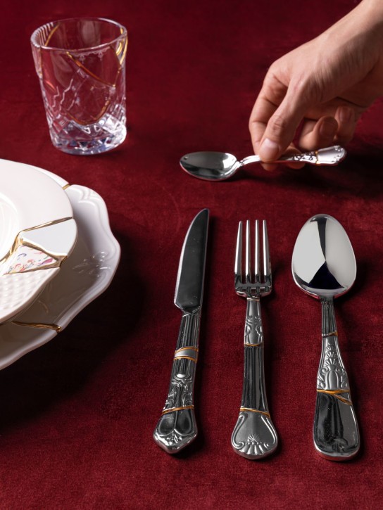 Seletti: Kintsugi stainless steel cutlery set - Gümüş - ecraft_1 | Luisa Via Roma