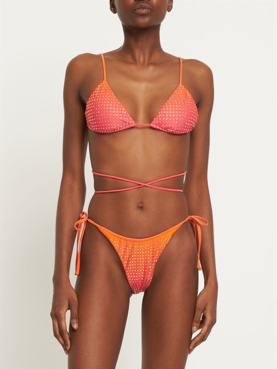 Self-portrait: Orange hotfix tie side bikini briefs - Pink/Multi - women_1 | Luisa Via Roma