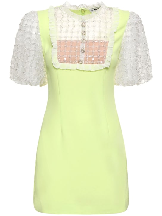 Self-portrait: Lime crepe mini dress - women_0 | Luisa Via Roma