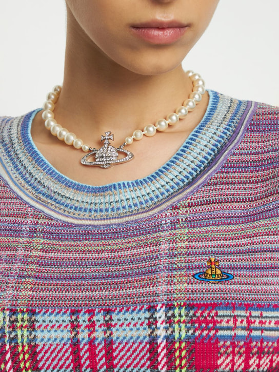 Vivienne Westwood: Halsband mit Perlenimitat - Creme/Schwarz - women_1 | Luisa Via Roma