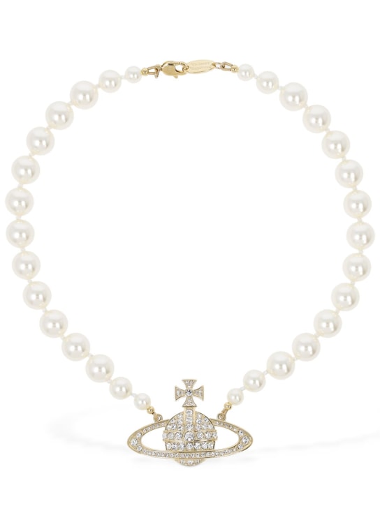 Vivienne Westwood: Gargantilla con perlas sintéticas - Crema/Oro - women_0 | Luisa Via Roma