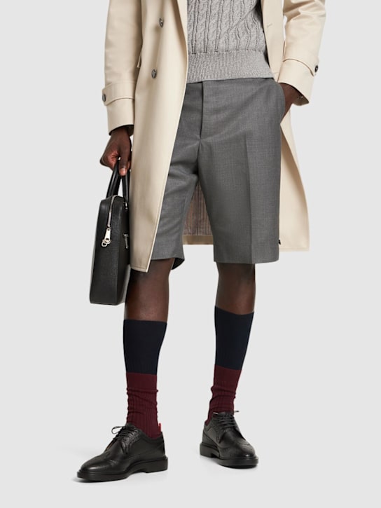 Thom Browne: Pebbled leather wing tip brogue shoes - men_1 | Luisa Via Roma