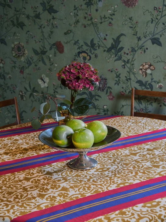 LISA CORTI: Damask Stripes Chutney tablecloth - Gold/Multi - ecraft_1 | Luisa Via Roma