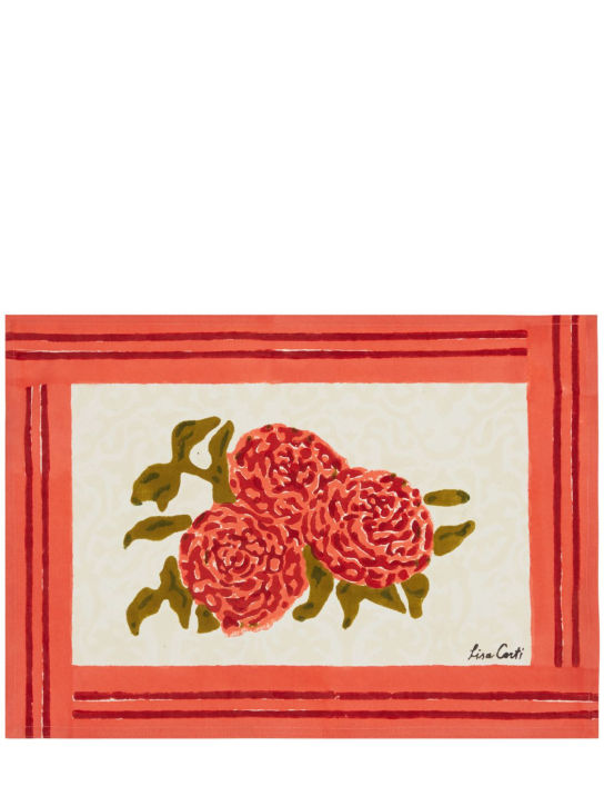 LISA CORTI: Two Leopard Bouquet cotton placemats - White/Red - ecraft_0 | Luisa Via Roma