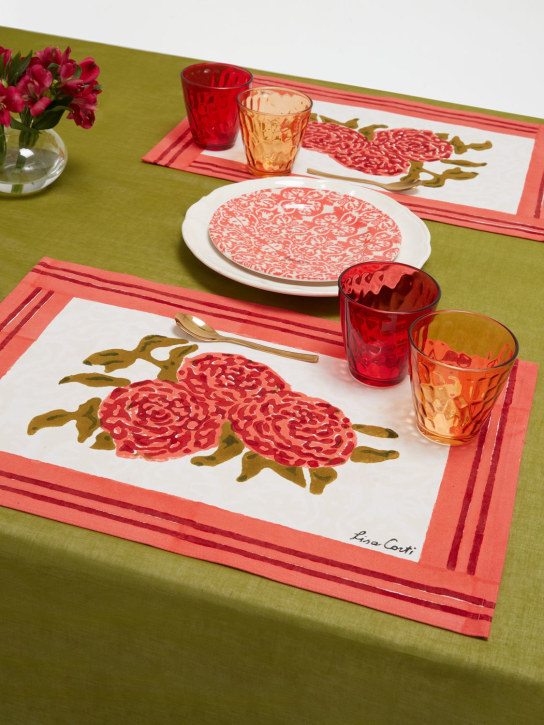 LISA CORTI: Two Leopard Bouquet cotton placemats - White/Red - ecraft_1 | Luisa Via Roma