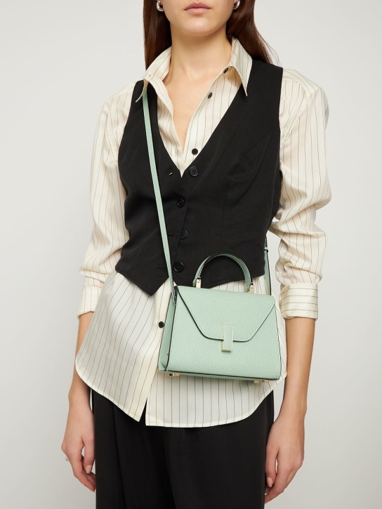 Valextra: Micro Iside leather top handle bag - Aquamenta - women_1 | Luisa Via Roma