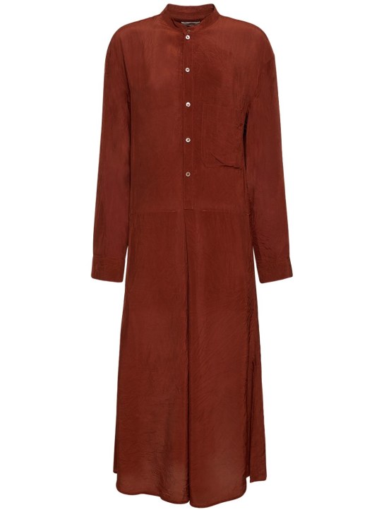 Lemaire: 커싯 칼라 비스코스 미디 셔츠 드레스 - Brick Red - women_0 | Luisa Via Roma