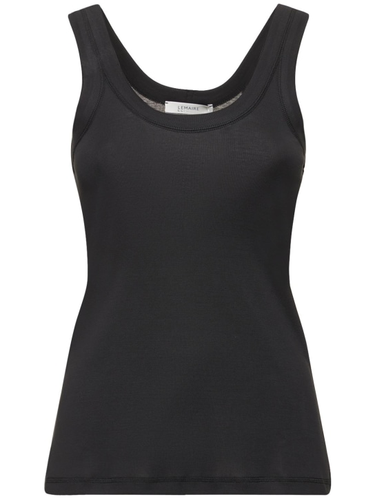 Lemaire: Tank top in jersey di cotone a costine - Nero/Navy - women_0 | Luisa Via Roma