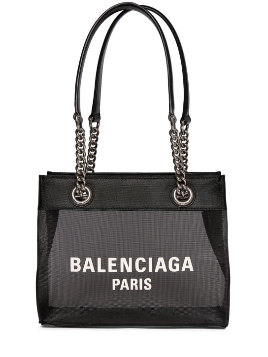 Balenciaga: Small Duty Free leather & mesh tote - Black - women_0 | Luisa Via Roma