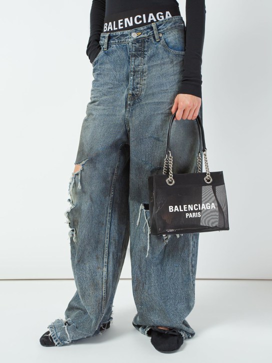 Balenciaga: Petit sac cabas en cuir et mesh Duty Free - Noir - women_1 | Luisa Via Roma