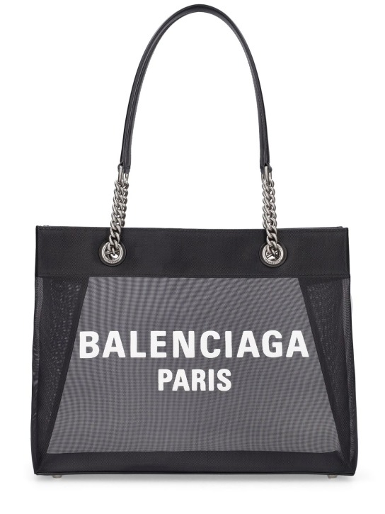 Balenciaga: Medium Duty Free leather & mesh tote - Black - men_0 | Luisa Via Roma