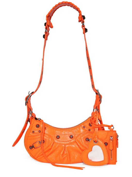 Balenciaga: Sac porté épaule XS en cuir Le Cagole - Orange Fluo - women_0 | Luisa Via Roma