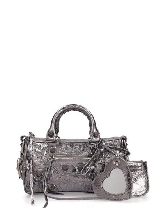 Balenciaga: Mini Le Cagole leather duffle bag - Gümüş - women_0 | Luisa Via Roma