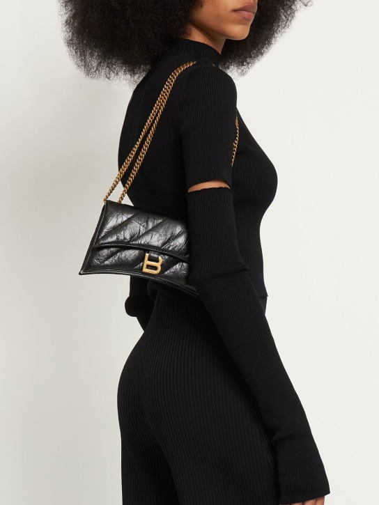 Balenciaga: Crush绗缝皮革链条钱包 - 黑色 - women_1 | Luisa Via Roma
