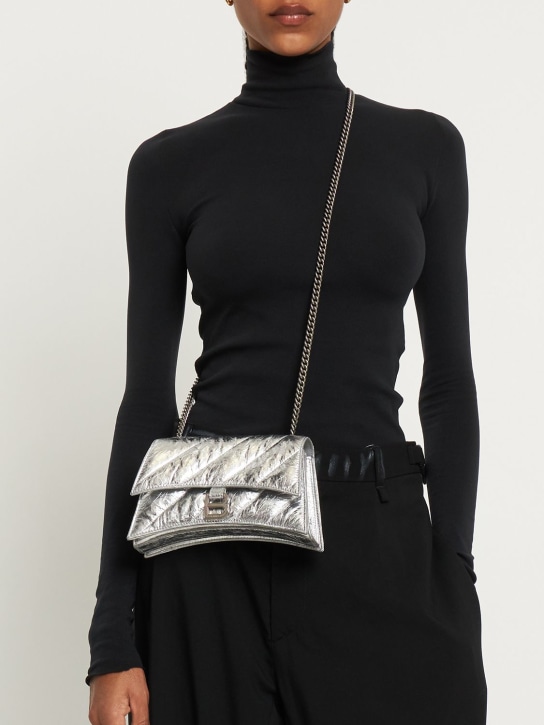Balenciaga: XS Schultertasche aus gestepptem Leder - Silber - women_1 | Luisa Via Roma