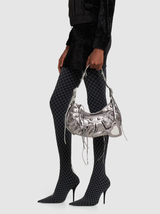 Balenciaga: Small Le Cagole leather shoulder bag - Gümüş - women_1 | Luisa Via Roma