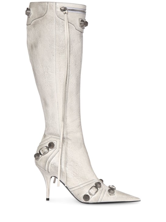 Balenciaga: Stivali alti Cagole in pelle 90mm - Bianco - women_0 | Luisa Via Roma