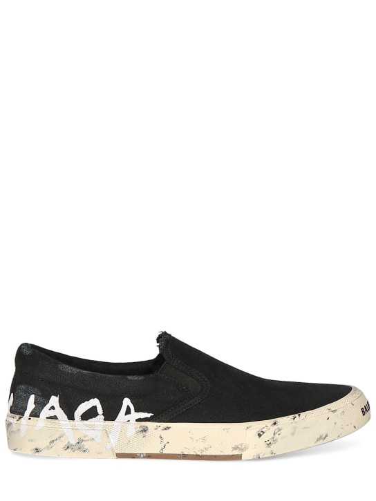 Balenciaga: Sneakers slip-on Paris de algodón 20mm - Negro/Blanco - women_0 | Luisa Via Roma