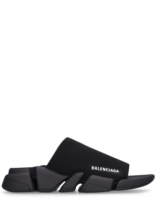 Balenciaga: Sandalias planas de punto 30mm - Negro - women_0 | Luisa Via Roma