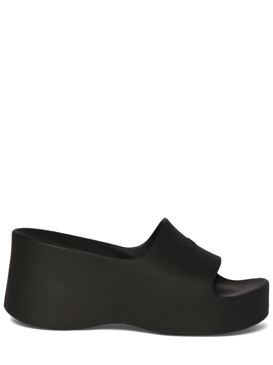 Balenciaga: 60mm Chunky wedge rubber sandals - Black - women_0 | Luisa Via Roma