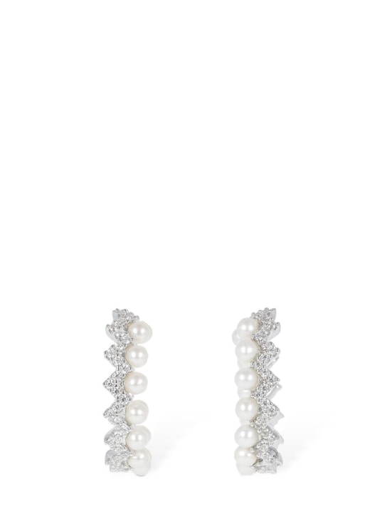 Apm Monaco: Up & Down pearl hoop earrings - Crystal/White - women_0 | Luisa Via Roma