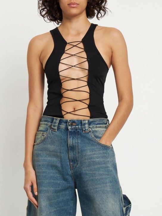 Miaou: Mystic lace-up stretch jersey tank top - Black - women_1 | Luisa Via Roma
