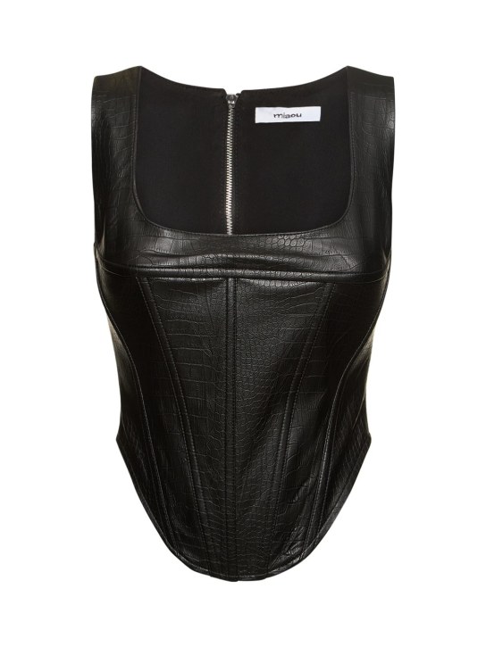 Miaou: Oberteil aus veganem Leder mit Korsett „Campbell“ - Schwarz - women_0 | Luisa Via Roma