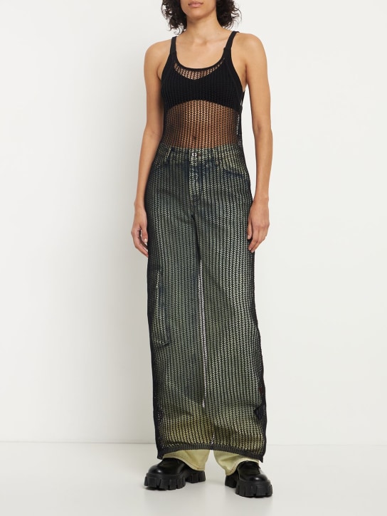 Heron Preston: Cotton net knit long dress - Black - women_1 | Luisa Via Roma