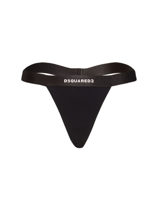 Dsquared2: Logo satin tape thong - Black - women_0 | Luisa Via Roma