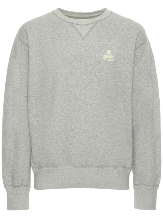 Marant: Flocked logo cotton crewneck sweatshirt - men_0 | Luisa Via Roma