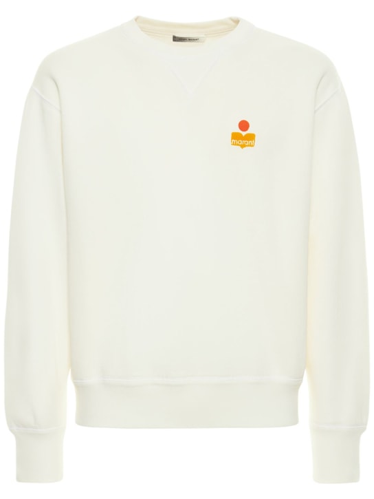 Marant: Flocked logo cotton crewneck sweatshirt - men_0 | Luisa Via Roma