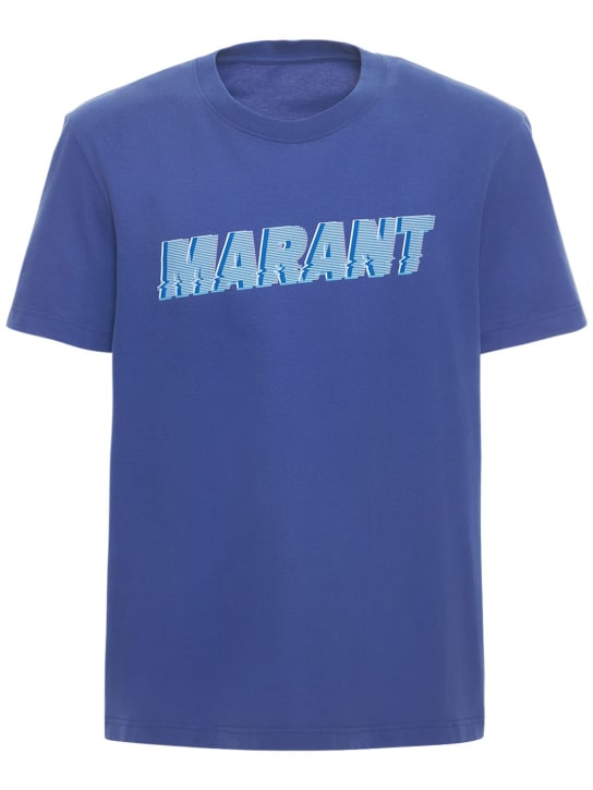 Marant: Logo印花棉质平纹针织T恤 - men_0 | Luisa Via Roma