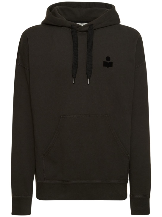 Marant: Flocked logo cotton hoodie - Siyah - men_0 | Luisa Via Roma