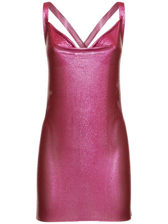 FANNIE SCHIAVONI: Hailey mesh mini dress w/ crossed straps - Fuchsia - women_0 | Luisa Via Roma