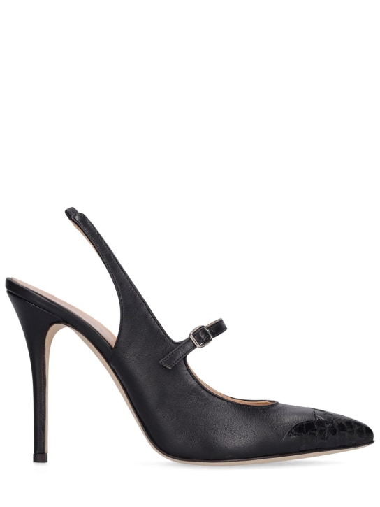Alessandra Rich: 100mm Leather slingback pumps - Black - women_0 | Luisa Via Roma