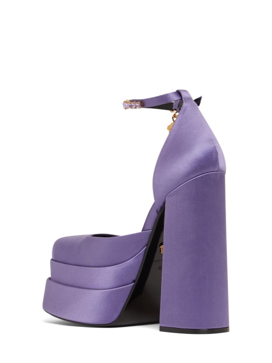 Versace: 155mm Platform satin pumps - Lilac - women_3 | Luisa Via Roma