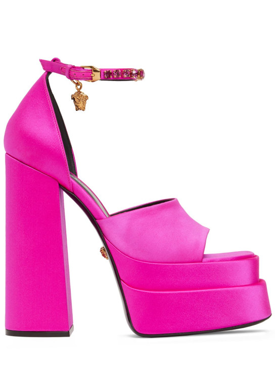 Versace: 110mm Platform satin & viscose sandals - Fuchsia - women_0 | Luisa Via Roma