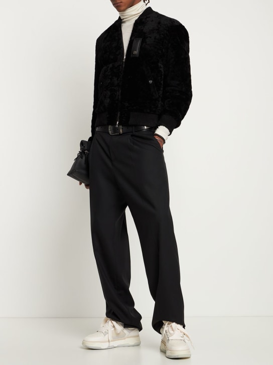 Amiri: 正面拉链剪羊毛飞行员夹克 - 黑色 - men_1 | Luisa Via Roma