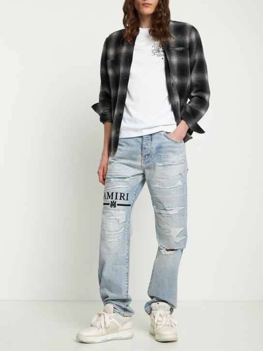 Amiri: Bar logo straight jeans - Stone Indigo - men_1 | Luisa Via Roma