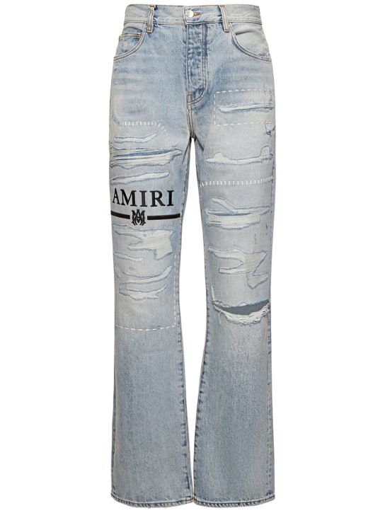 Amiri: Bar logo straight jeans - Stone Indigo - men_0 | Luisa Via Roma