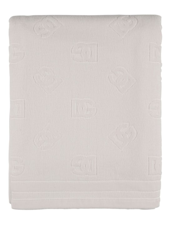 Dolce&Gabbana: Monogram jacquard cotton beach towel - Beyaz - men_0 | Luisa Via Roma