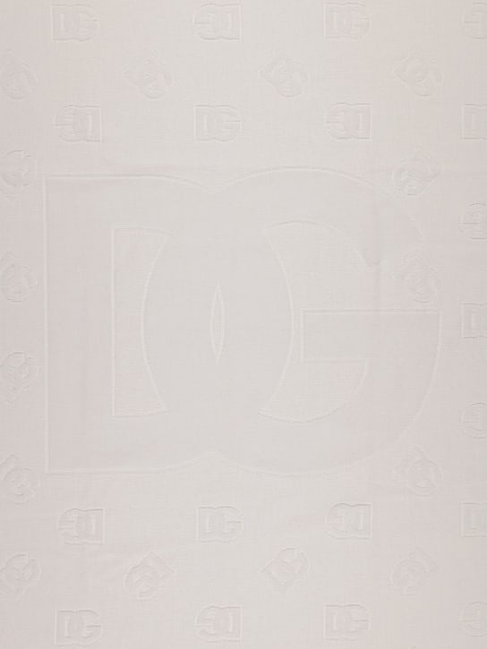 Dolce&Gabbana: Telo mare in cotone monogram jacquard - Bianco - men_1 | Luisa Via Roma