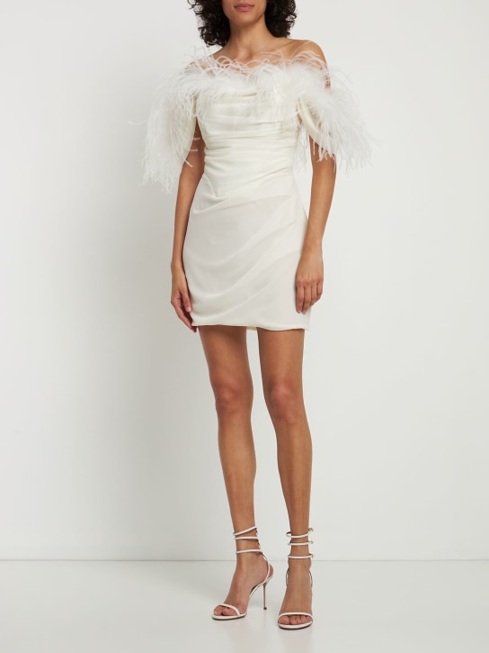 Georgette mini bustier dress w/feathers - Thumbnail 2