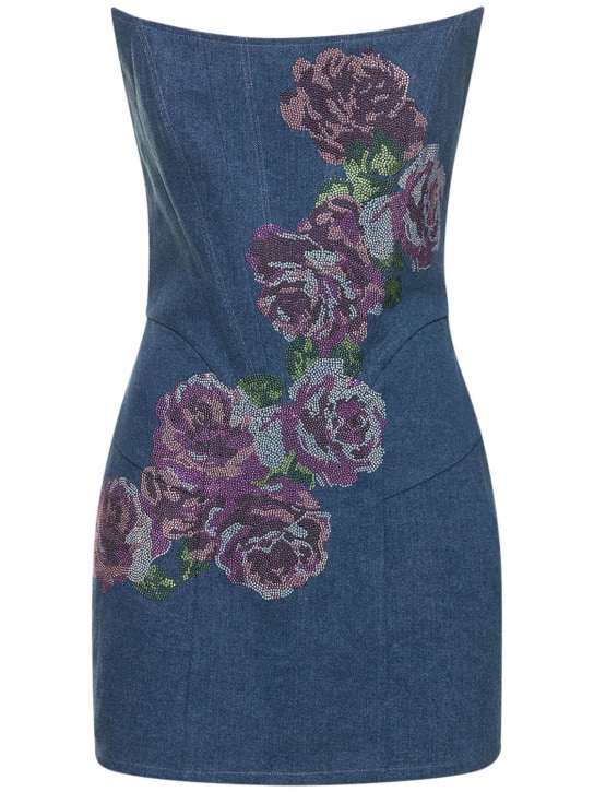 Giuseppe Di Morabito: Embellished strapless denim mini dress - Blue - women_0 | Luisa Via Roma