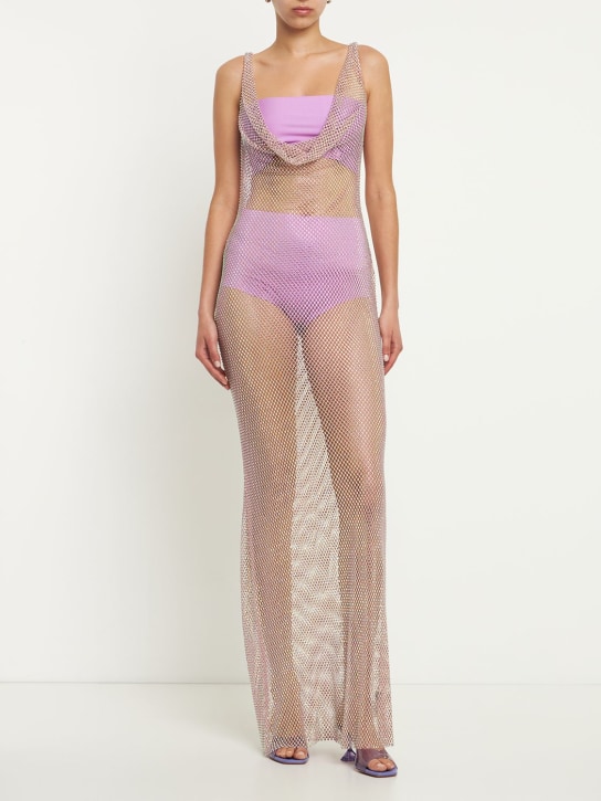 Giuseppe Di Morabito: Vestido largo de malla decorado - Lilac Pink - women_1 | Luisa Via Roma