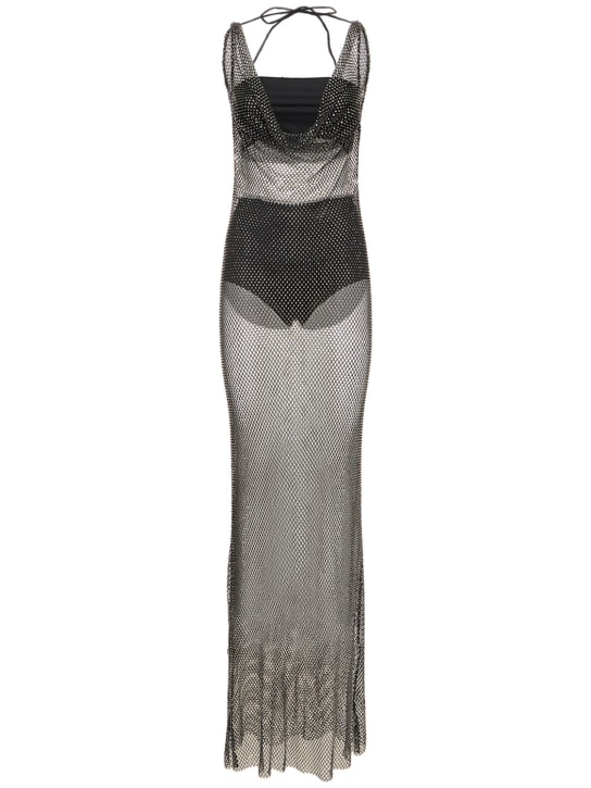 Giuseppe Di Morabito: Embellished mesh long dress - Black - women_0 | Luisa Via Roma