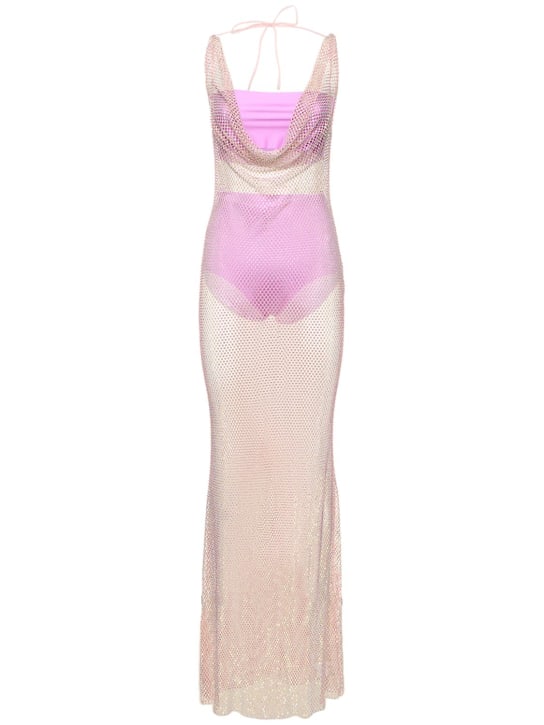 Giuseppe Di Morabito: Vestido largo de malla decorado - Lilac Pink - women_0 | Luisa Via Roma