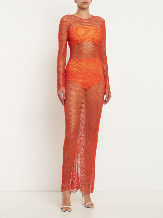 Giuseppe Di Morabito: Robe longue en mesh embelli - Vibrant Orange - women_1 | Luisa Via Roma