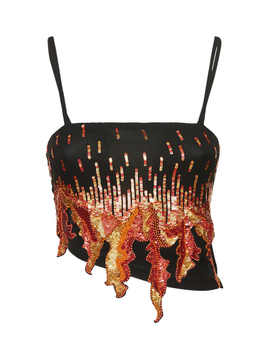 Giuseppe Di Morabito: Top asimmetrico in viscosa / decorazioni - Vibrant Orange - women_0 | Luisa Via Roma