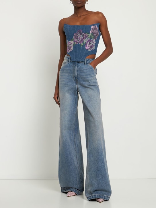 Giuseppe Di Morabito: Bustier en denim embelli - Multicolore - women_1 | Luisa Via Roma